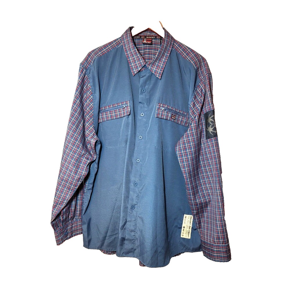 Vintage Bugle Boy Jean Co. Lake Blue/Plaid Button Up Long Sleeve Y2K Shirt XL